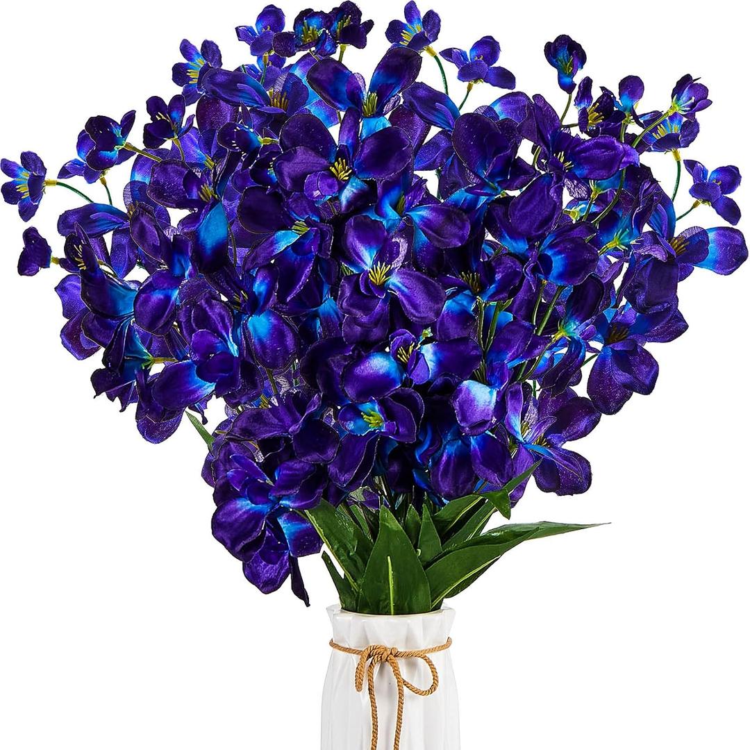 Waydress 8 Pieces 27 Inches Artificial Orchid Flowers Faux Orchids Silk Flowers for Wedding Dinning Home Restaurant Decoration Bridal Bouquet Corsage Boutonniere Wreath Decor (Blue-Purple)