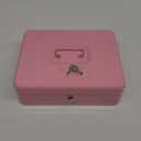 Pink Cash Box with Money Tray and Lock, Metal Money Box for Cash, Lock Box for Money 9.84x7.87x3.54 Inches