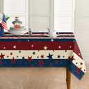 Horaldaily 4th of July Tablecloth 6084 Inch Rectangular, Blue and Red Star Strips Independence Day Memorial Day Washable Seasonal Table Cover for Party Picnic Dinner Decor