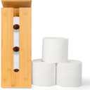 GOBAM Bamboo Toilet Paper Storage - Fits 3 Mega Toilet Paper, Bathroom Organizer, Toilet Paper Holder Stand, Bamboo Bathroom Accessories - Natural, 5.9 x 5.9 x 16.1 inches