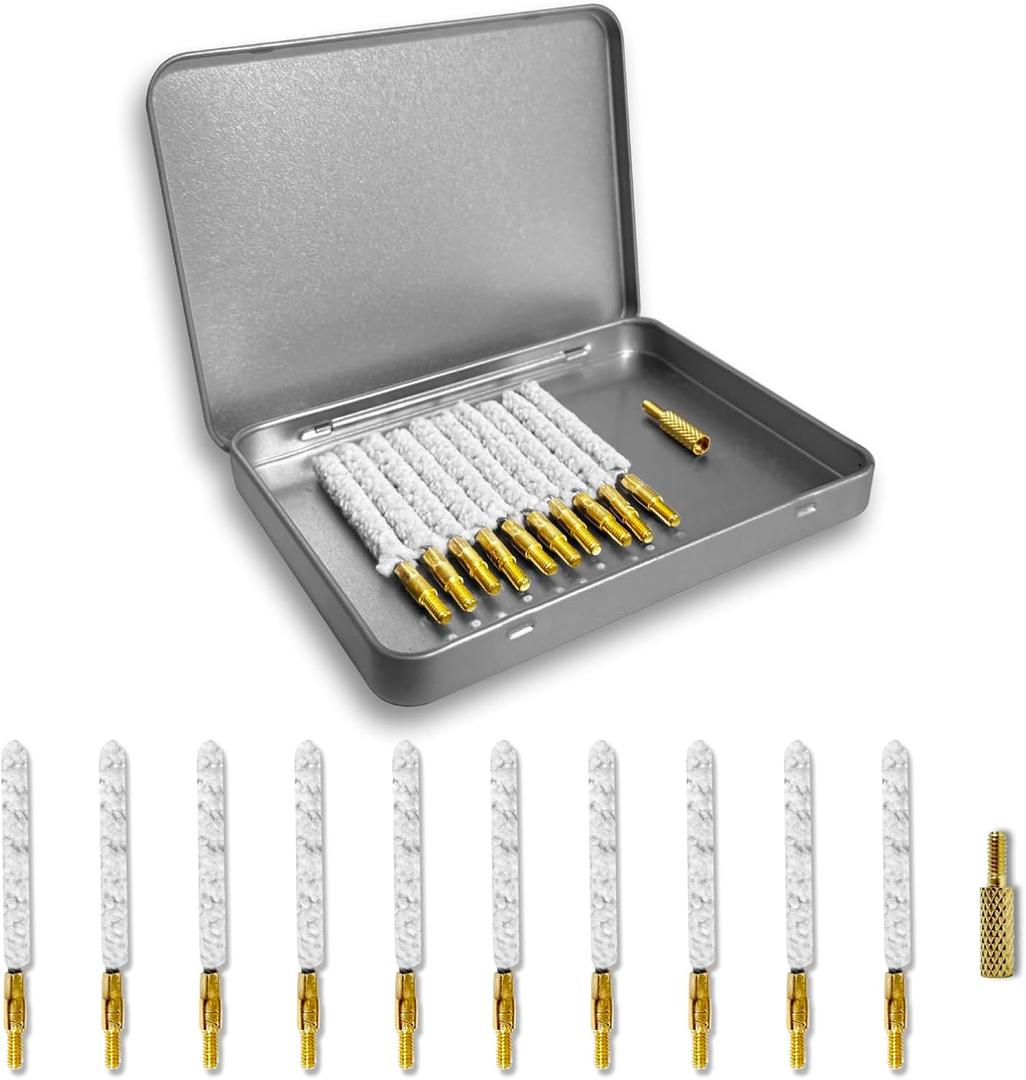 10 Pack Mop Bore Brush 17 Cal Gun Cleaning Kit with 5-40 to 8-32 Brass Rod Adapter Pistol Cleaning Supplies Set for 17 Caliber Rifle Handgun Firearm Accessories Maintenance Storage Box