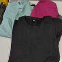Huukeay 3 Pack Women's Half Sleeve T-Shirts, Crew Neck Elbow Length Tops Loose Casual Basic Tees Summer Tunic Tops(Black, Gray Green, Burgundy Purple,Large)