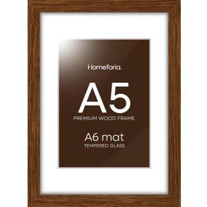 Homeforia A5 Picture Frame Brown, High-End Wooden Dark Wood Frame for Wall, A5 Photo Frame Brown with Mat A6, 5.8x8.3 Poster Frame, Tempered Glass, Wall Kit, Set of 1
