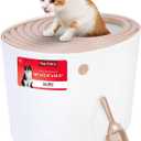IRIS USA Top Entry Cat Litter Box with Scoop, Stylish Round Cat Litter Box Enclosure, Kitty Litter Box, Beige/White