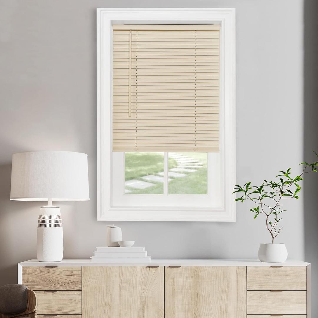 Cordless Light Filtering Mini Blind - 36 Inch Width, 48 Inch Length, 1" Slat Size - Alabaster - Cordless GII Morningstar Horizontal Windows Blinds for Interior by Achim Home Decor