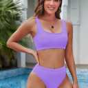 Pink Queen Women's Crop Top High Waisted Cheeky Bikini Set Two Piece Swimsuits (Purple, S)