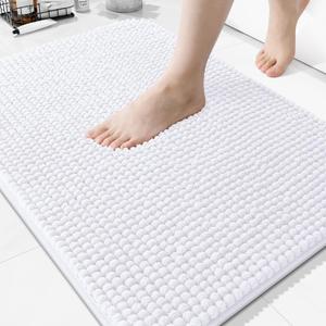 Arotive Bathroom Rugs 34" x 21", Ultra Soft Absorbent Chenille Bath Rugs, Non-Slip Rubber Backing, Machine Washable Bath Mats for Bathroom Floor, Tub and Shower, Home Decor Accessories, White