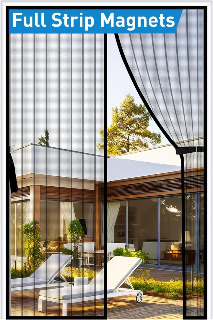 Upgraded Full Strip Magnets Magnetic Screen Door, Fit Door Size 30 X 80 Inch, Hands Free Door Net Screen with Longer Magnet, Heavy Duty Door Screen Magnetic Closure