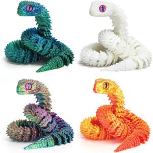 4 Pcs 12in 3D Printed Snake Toys, 3D Printed Animals, Flexible 3D Printed Snake Stuff, Decorative for Boys Kids Home Decor Christmas Fidget Toys Gifts Halloween Decorations