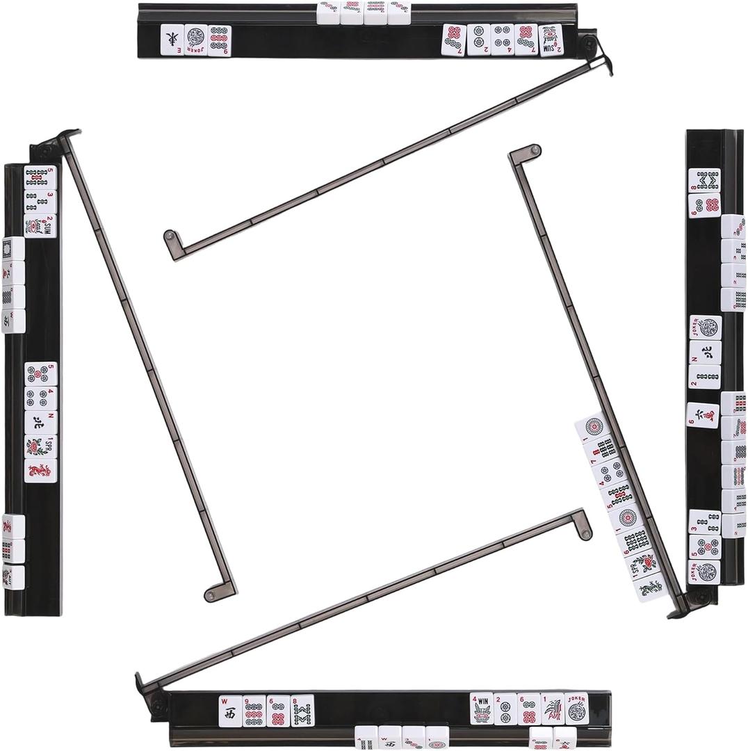 Mahjong Racks with Pushers, Anti-Slip Design Clear All-in-One Mahjong Racks and Pushers - Modern American Mahjong Tile Racks Set of 4 (Dark Gray)