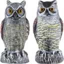 Hedoc 2 Pack Fake Owl Decoys to Scare Birds Away, Great Horned Owl Bird Deterrents, Nature Scarecrow Plastic Pest Repellent, Garden Decor and Yard Decoration for Gardens and Rooftops