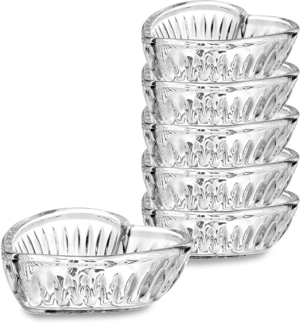 6 pack 2oz Glass Bowl Set Heart Shaped Small Serving Dish for Dessert Salad Snack Ingredient Bowls for Prep Crystal Clear Relish Tray for Appetizer Sauces Dip