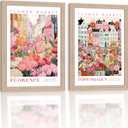 Framed Flower Market Canvas Wall Art 2Pcs Vintage Floral Decor 24x16 Inch