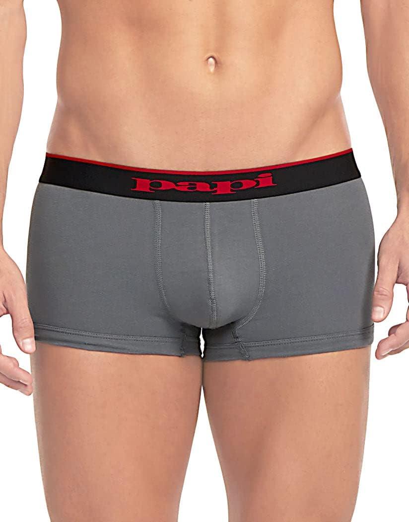 Papi Men's Stylish Brazilian Solid and Print Trunks (3-Pack of Men's Underwear) (Medium, Red/Grey/Black)