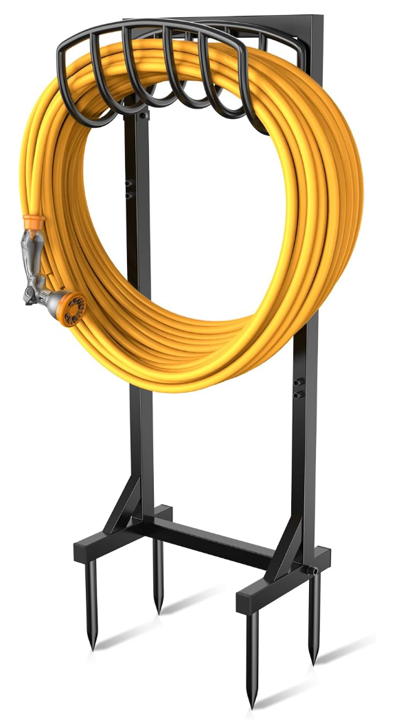 Pattiumo Garden Hose Holder Stand, Heavy Duty Freestanding Metal Hose Holder with 4 Spikes, Hose Reel Alternative Holds up to 150 ft for Yard Lawn Garden Patio