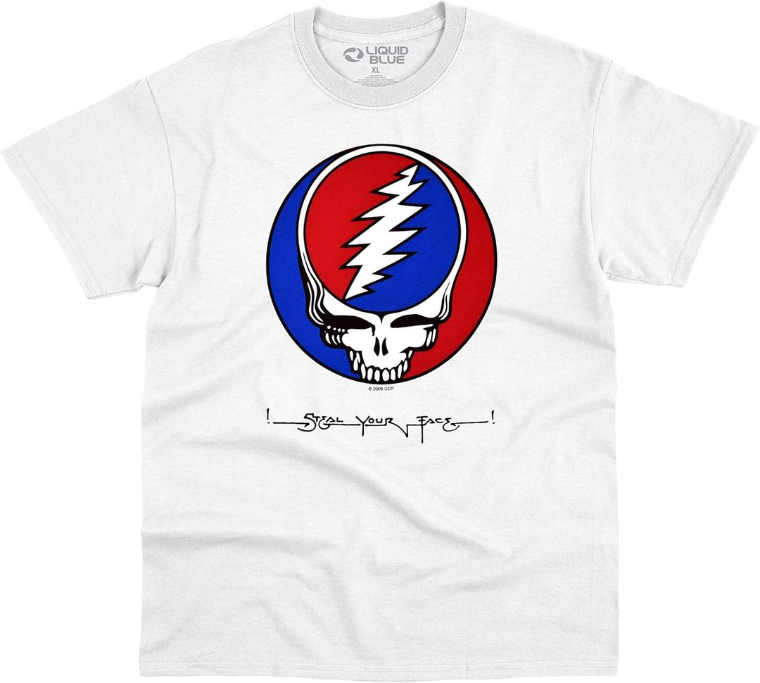 Liquid Blue Unisex-Adult Grateful Dead SYF Steal Your Face White T-Shirt (Large)