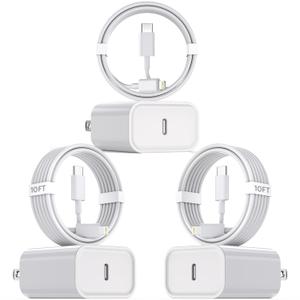 10 Foot Fast iPhone Charging Cable,3-Pack Super Fast i Phone Charger USB C Charging Block Wall Charger PD Adapter with 10FT Type C to Lightning Cable Cord for iPhone 14/13/12/11ProMax/XS Max/XS/XR/8/SE