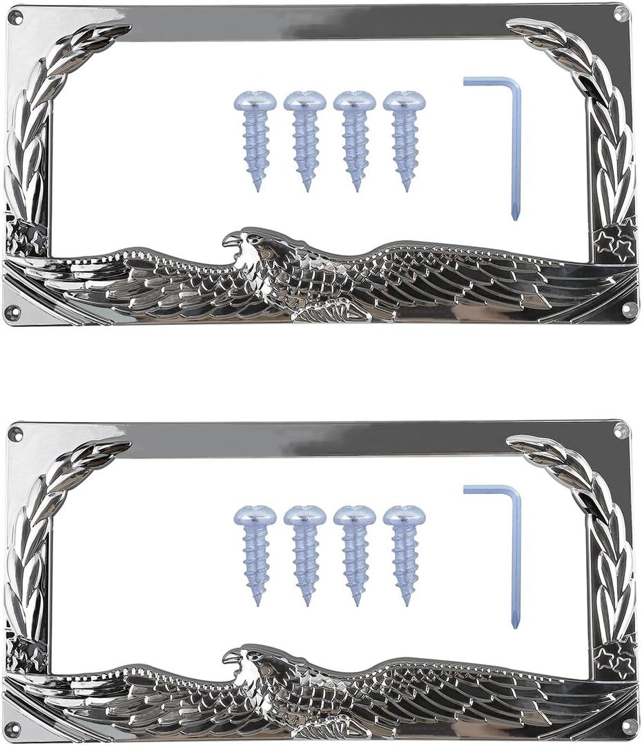 2PCS Car License Plate Frame American Standard License Plate Holder, Car License Plate Covers with Screws & Tools (Eagle, 12.65 * 6.5 * 3.85)