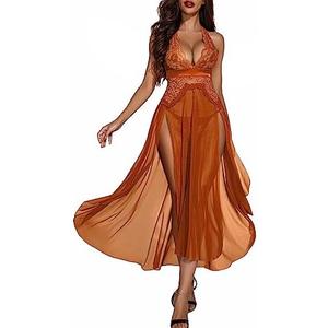 Avidlove Women Lingerie Deep V Neck Nightwear One Piece Sexy Nightgowns Mosaic Lace Mesh Dress, M