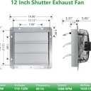 Shutter Exhaust Fan with Thermostat & Speed Control, 1030 CFM,1688RPM, Upgrade 12 inch Wall Mount Attic Vent Fan for Chicken Coops, Greenhouse, Gable, Barn, Garage, Shed Ventilator