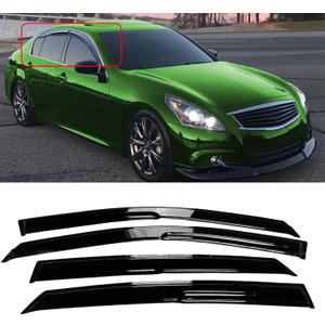 Tape-On Windows Visor 4-Piece for 2007 2008 2009 2010 2011 2012 2013 2014 2015 Infiniti G35 G37 Rain Guards Shield Shade Smoke (black)
