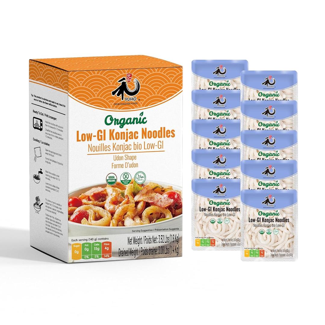 YUHO Organic Konjac Shirataki Udon Noodle, 10 Packs, Closer to Pasta Gluten Free Low Carb Health Noodles Plant Based Vegan for Quick Meals, 56.5 oz