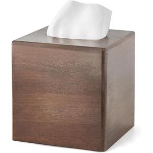 Mkono Tissue Box Cover Square Open-Bottom Wood Tissue Box Holder Decorative Facial Cube Organizer Modern Farmhouse Decor for Bathroom Bedroom Dresser Living Room Office Dorm, Dark Brown
