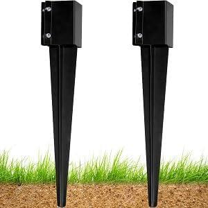 Fence Post Anchor 4''x4'', Heavy Duty Metal Fence Post Anchor Ground Spike 4''x4'' for Mailbox, Bird Feeder, Decking,... with The Black Powder Coating Cover on The Surface (Set 2)