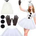 7 Pcs Christmas Snowman Costumes for Women Adult Winter Snowman Accessories Beanie Knit Hat 3 Black Faux Fur Pom Poms Carrot Nose Gloves Tutu Skirt for Holiday Cosplay Party