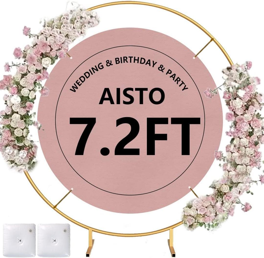 Round Backdrop Stand 7.2FT Arch Balloon Golden Metal Circle Garland Frame with Base for Wedding Arches Birthday Party Baby Shower Graduation Decoratio