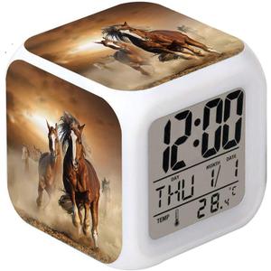 Led Alarm Clock Horse Design Creative Desk Table Clock Glowing Electronic Colorful Digital Alarm Clock for Unisex Adults Kids Toy Birthday Present