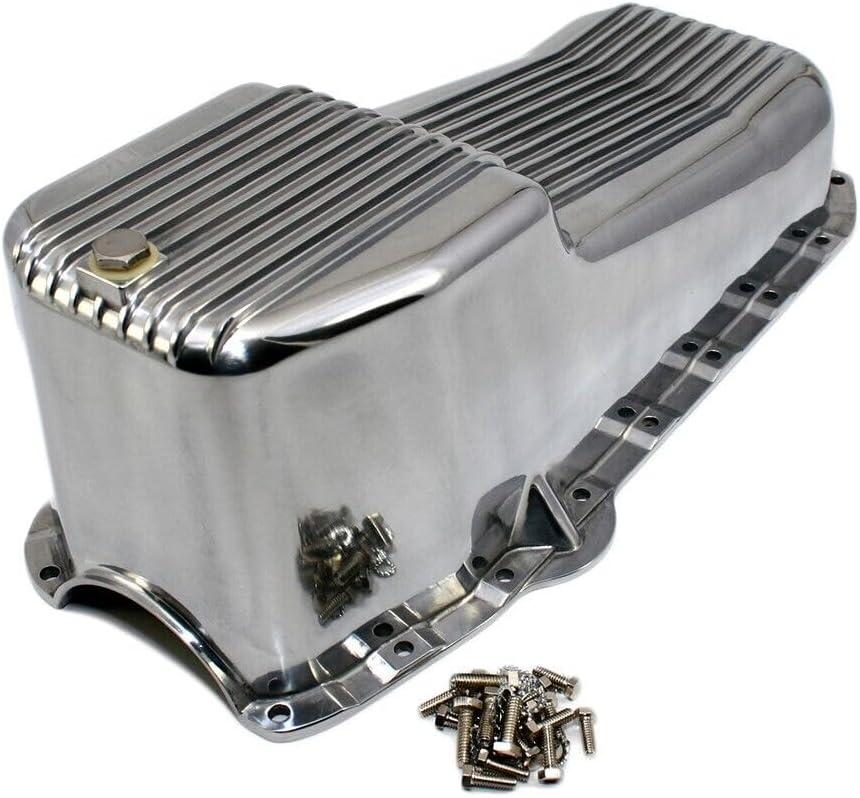 1 Set SHLPDFM Oil Pan Polished Aluminum Finned Oil Pan Kit Bolts Plugs Fits for 1958-1979 SBC Chevy 262, 267, 283, 305, 327, 350, 400 Engines