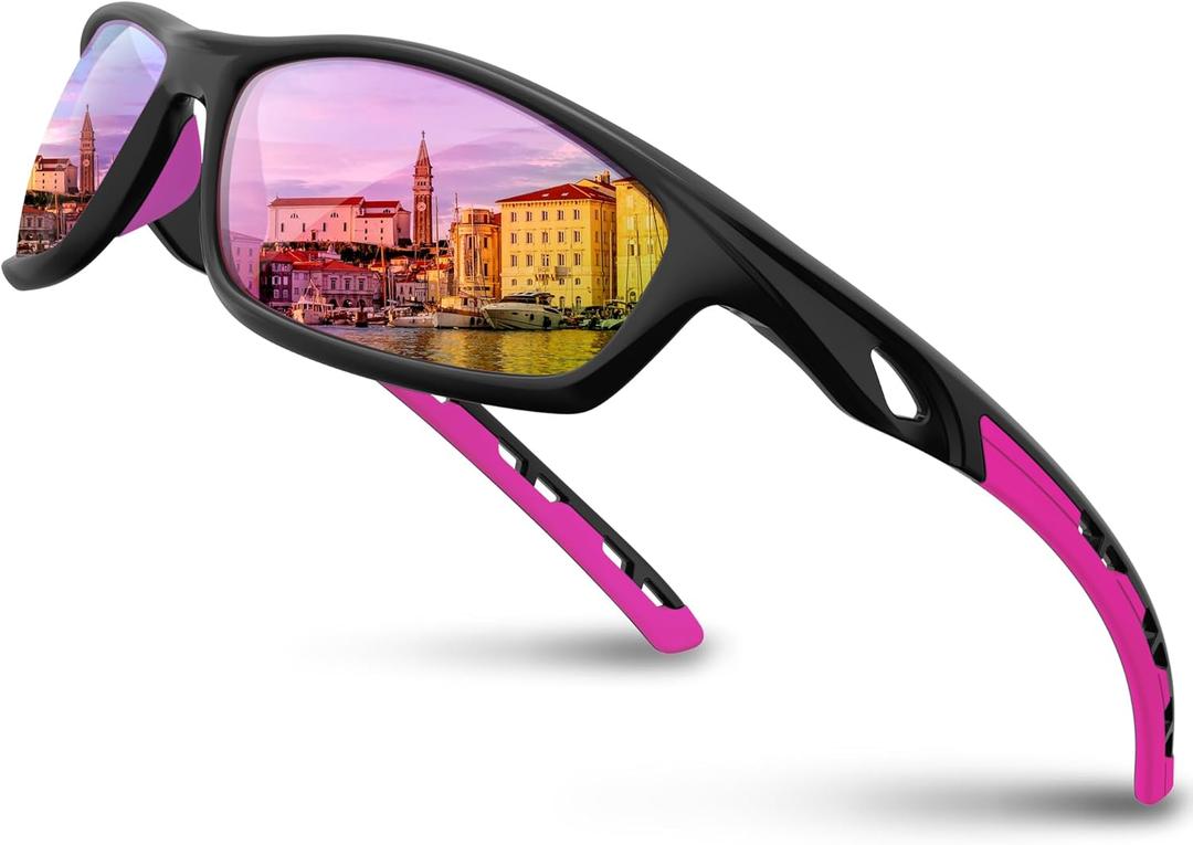 RIVBOS Sunglasses for Men Women Polarized UV Protection Sports Fishing Driving Shades Cycling RB833 (Black&pink)
