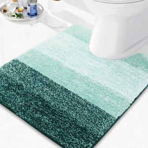 Arotive Microfiber Bathroom Rugs, Shaggy Soft and Absorbent Contour Toilet Rugs, Non-Slip, Thick Plush Machine Washable Dry Bath Mats for Toilet Base, 24x20, Dark Green, U-Shape