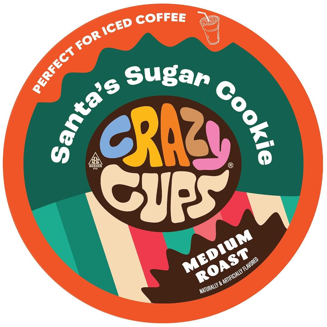 Crazy Cups Flavored Coffee Pods - Santa's Sugar Cookie Coffee, Holiday Blend, Medium Roast, Single Serve for Keurig K-Cup Machines, 22 Count in Recyclable Pods