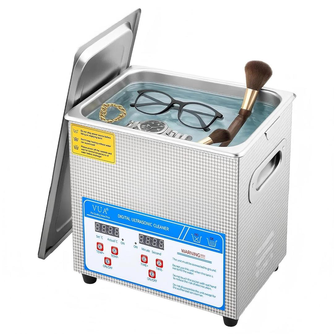 VUA 3L Ultrasonic Cleaner with Digital Timer & Heater, Professional Ultra Sonic Cleaner, Ultrasonic Parts Cleaner for Glasses Watch Denture Dental Irrigator Ring Jewelry Tools Circuit Board