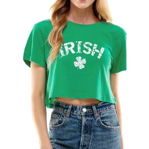 Women's Saint Patrick's Day Shirt St. Patrick's Day Crop Top Irish Shirt Shamrock Graphic Short Sleeve Crop Top (X-Large, Sa-green-2)