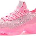 BELOS Women's Rhinestone Mesh Slip On Walking Shoes Fashion Breathable Spakle Glitter Sneaker (8)