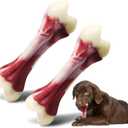 2 Pack Dog Chew Toys for Aggressive Chewers, Beef Flavor Indestructible Nylon Puppy Bone Tough Teething & Calming for Large Medium Breeds(20lbs-75lbs) Birthday Gift Christmas
