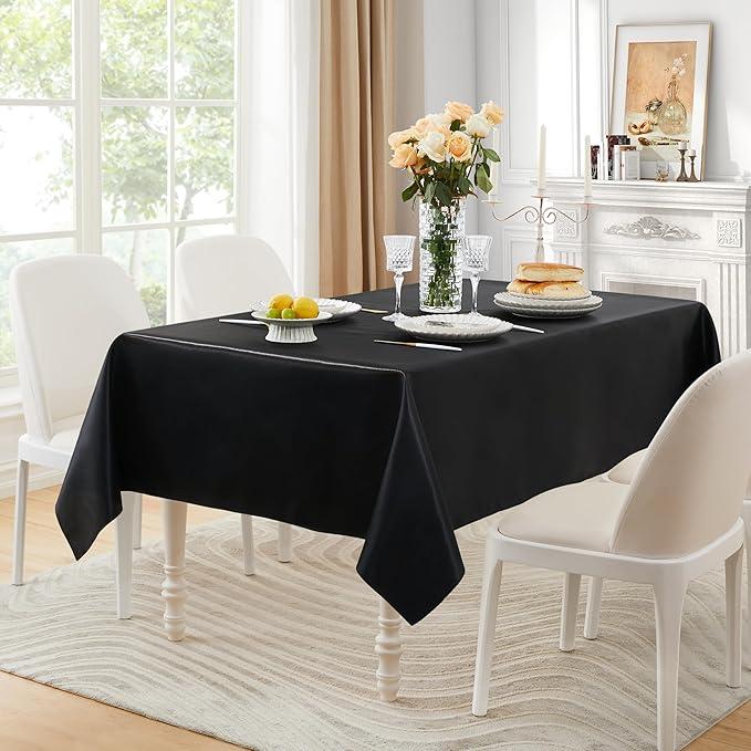 2 Pack Satin Table Cover Rectangle Silkly Soft Table Cloth, Satin Dining Table Cloths for Wedding Banquet Table Decoration, Dining Room, Indoor and Outdoor Use, 60 x 84 Inches, Black