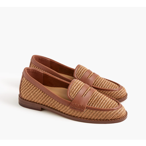 J. Crew Woven penny loafers , 7, Cedar Wood Raffia