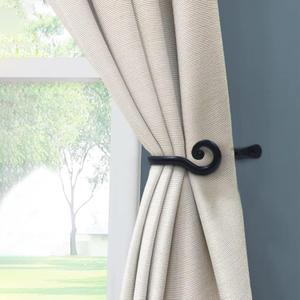 The Metal Magician Sturdy Wrought Iron Wall Mounted Curtain Holdbacks - Curtain Holders for Living Room, Bedroom, Kitchen, Office - (Curly - Black) - Pack of 2