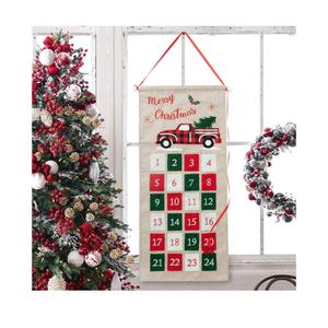 GMOEGEFT Burlap Advent Calendar 2025 Countdown to Christmas with Truck Applique Hanging Xmas Home Wall Fabric Decoration