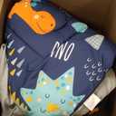 Toddler Bedding Set, 4 Piece Toddler Bedding Set for Boys, Includes Toddler Bed Comforter, Flat Sheet, Fitted Sheet and Pillowcase, Dinosaur Navy Blue