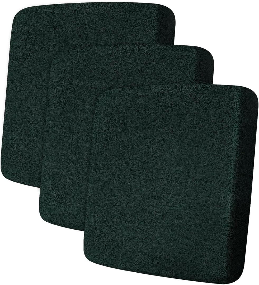 Leather Look Couch Cushion Covers Sofa Seat Slipcovers Sets Couches Furniture Protector for Sectional Armchair Loveseat Pets Kids Stretch Spandex Fabric (3 Cushion Sofa, Dark Green)