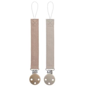 Pacifier Clip Holder for Baby Boy and Girl, Soft Pure Cotton Fabric Paci Binky Clips Fits for Most Pacifier Teethers & Small Toys in Place (Sand+Light Grey)
