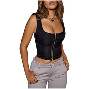 SOLY HUX Women's Y2K Vintage Strapless Overbust Corset Top Corset Boned Lace-Up Back Bodyshaper Crop Bandeau Top S