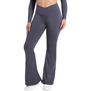 Sunzel Flare Leggings, Crossover Yoga Pants with Tummy Control, High-Waisted and Wide Leg (Medium, Dark Grey)