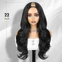 Quantum Love Curly U Part Wig Long Wavy V Part Wig Light Yaki for Black Women TALOS Layered Black Glueless Synthetic Half Wigs 22 Inch Full Head Clip in Hair
