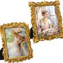 Novabright 2 Pcs 8x10 Inch Vintage Picure Frames Elegant Antique Gold Photo Frames with Glass Front Antique Ornate Picture Photo Display for Tabletop Wall Mount Ornate Retro Home Decor